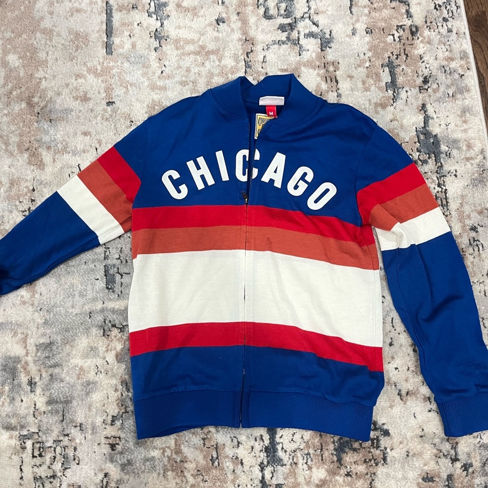 Chicago Cubs Vintage Striped Zip Up Sweater